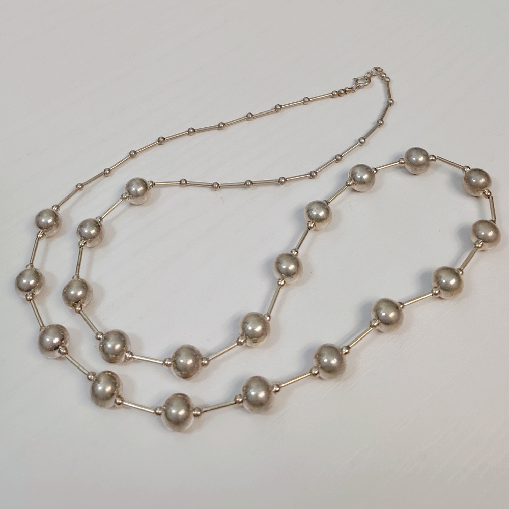Vintage Southwestern Sterling Silver Long Strand Pearl Seed Liquid Bead Necklace